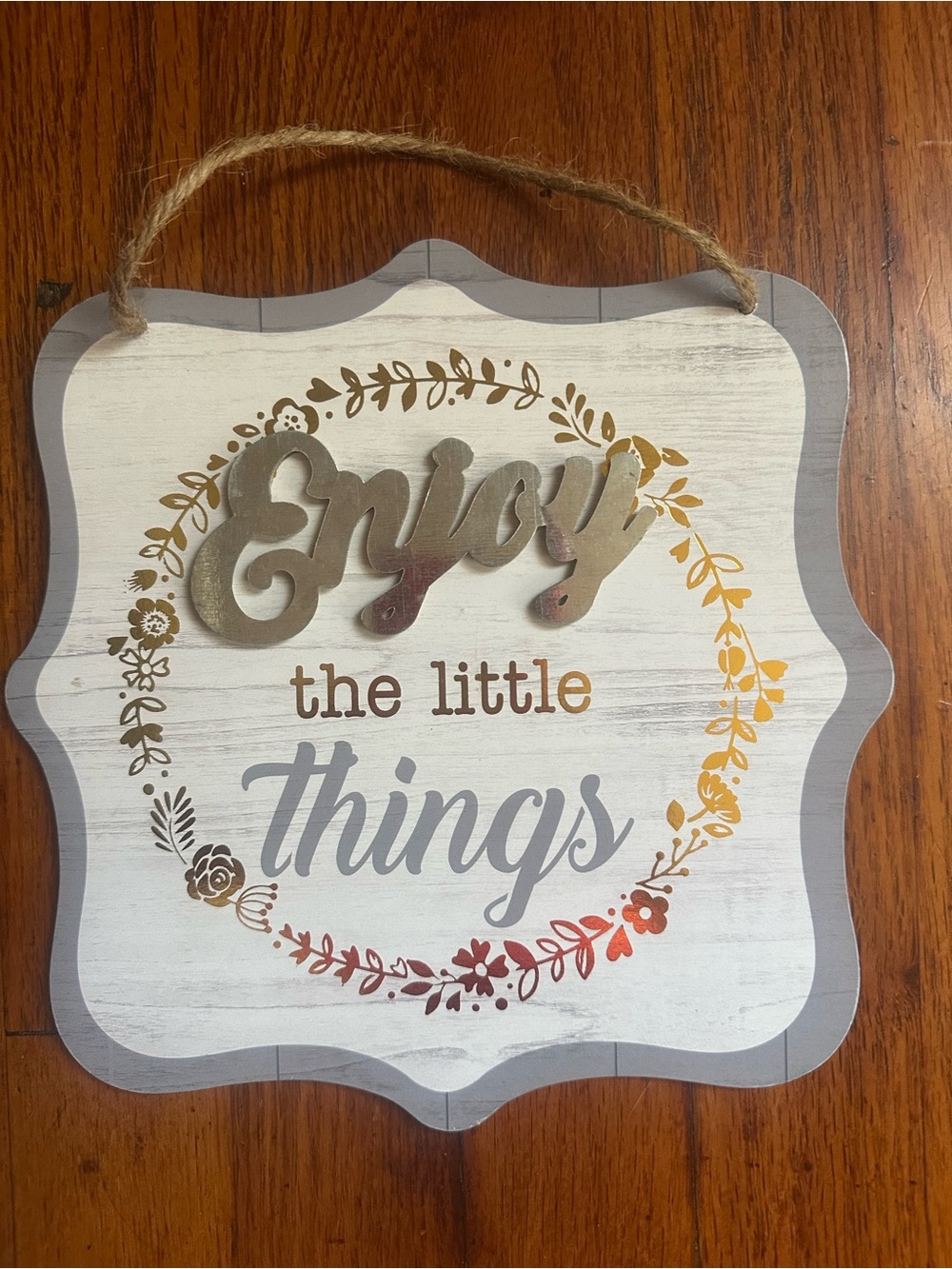 Enjoy the Little Things Grey and Cream Wall Plaque 8”H x 8”L New